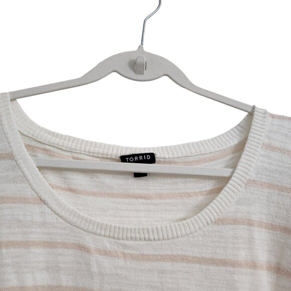 Torrid Womens Blouse 1X‎ White Multi Striped Slub Dolman Top Short Sleeve - Picture 2 of 10